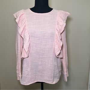 Lucky Brand Women's Ruffled Feminine Casual Office Long Sleeve Pink Top. Size M